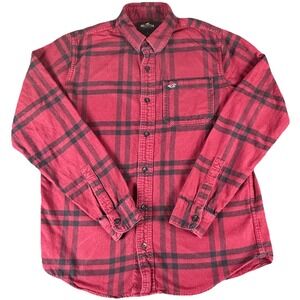 Hollister Flannel Shirt Men's L Red Black Plaid Button Up Long Sleeve Y2K